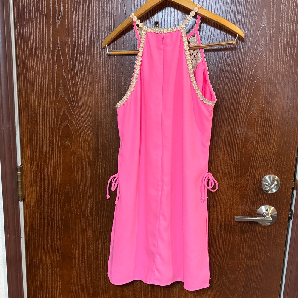 Lilly Pulitzer Pearl Romper Pink Tropics Size 6 Gold Lace Resort EUC - Picture 6 of 8